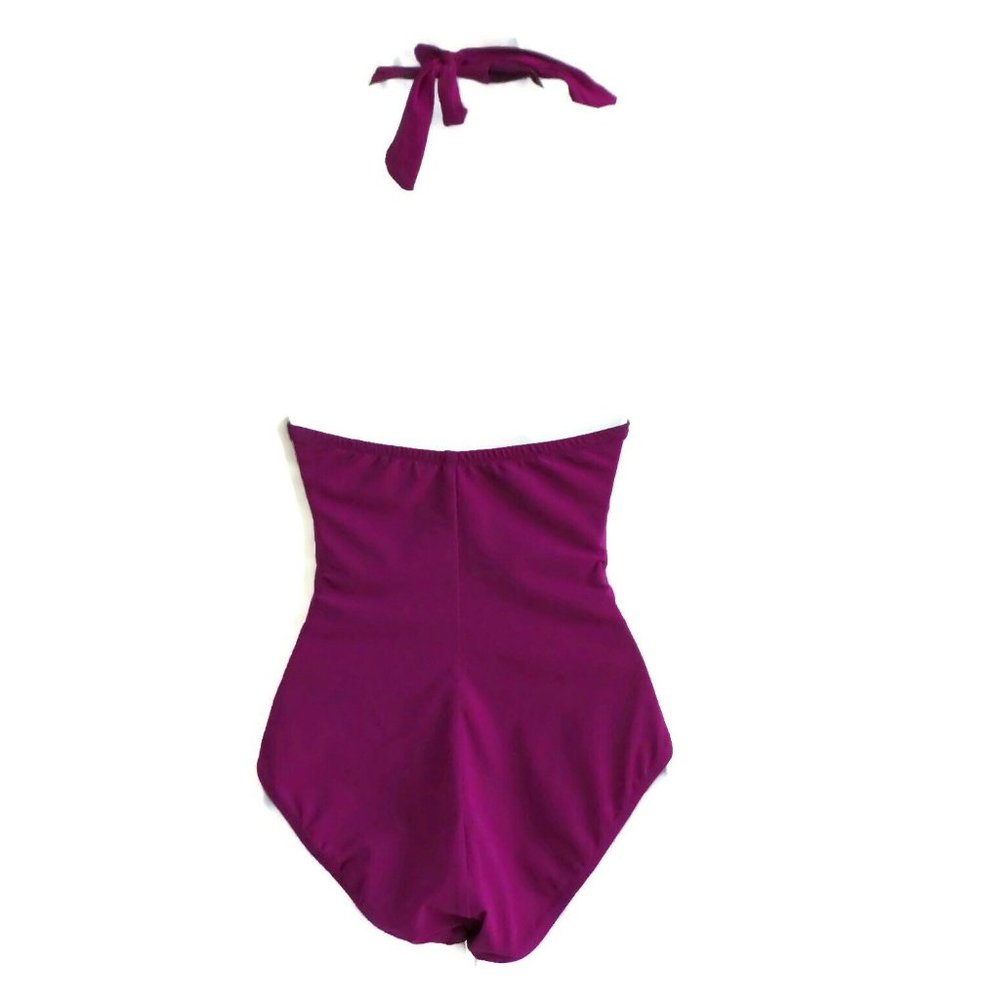 Vintage 90s Luxury Gottex Swimsuit One Piece Berry Pearl Ornaments Designer Pads - Picture 3 of 7